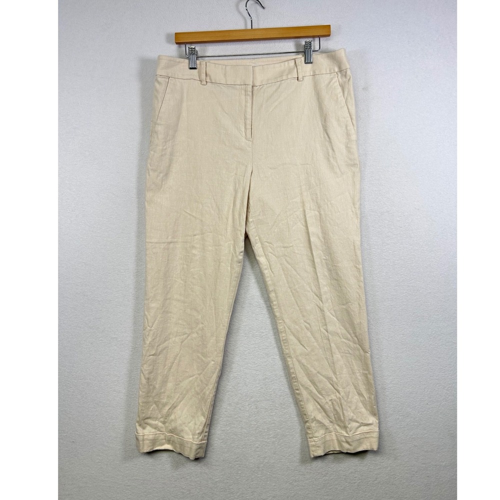 Loft The Devin Slim Pants Womens 10 Beige Cotton Linen Blend Ankle Trousers